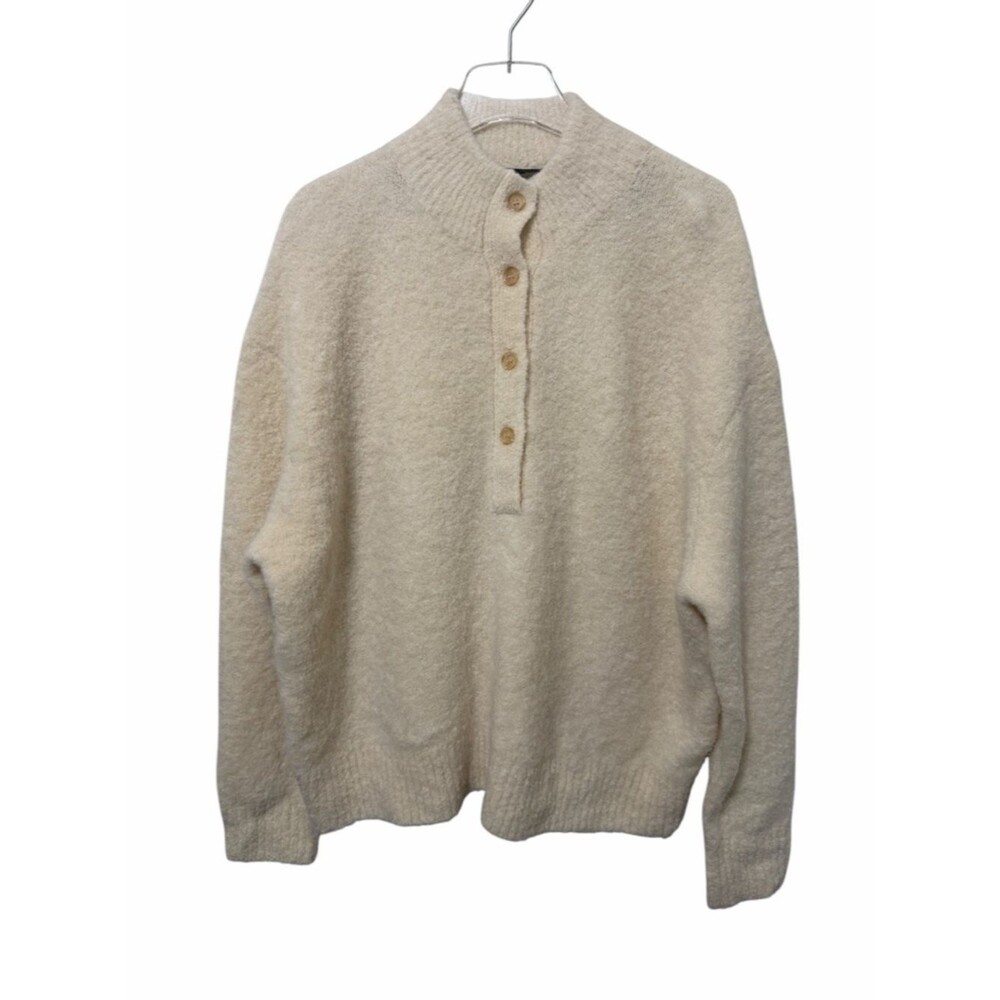 Jenni Kayne Boucle Button Pullover Sweater in Ivory Size XL